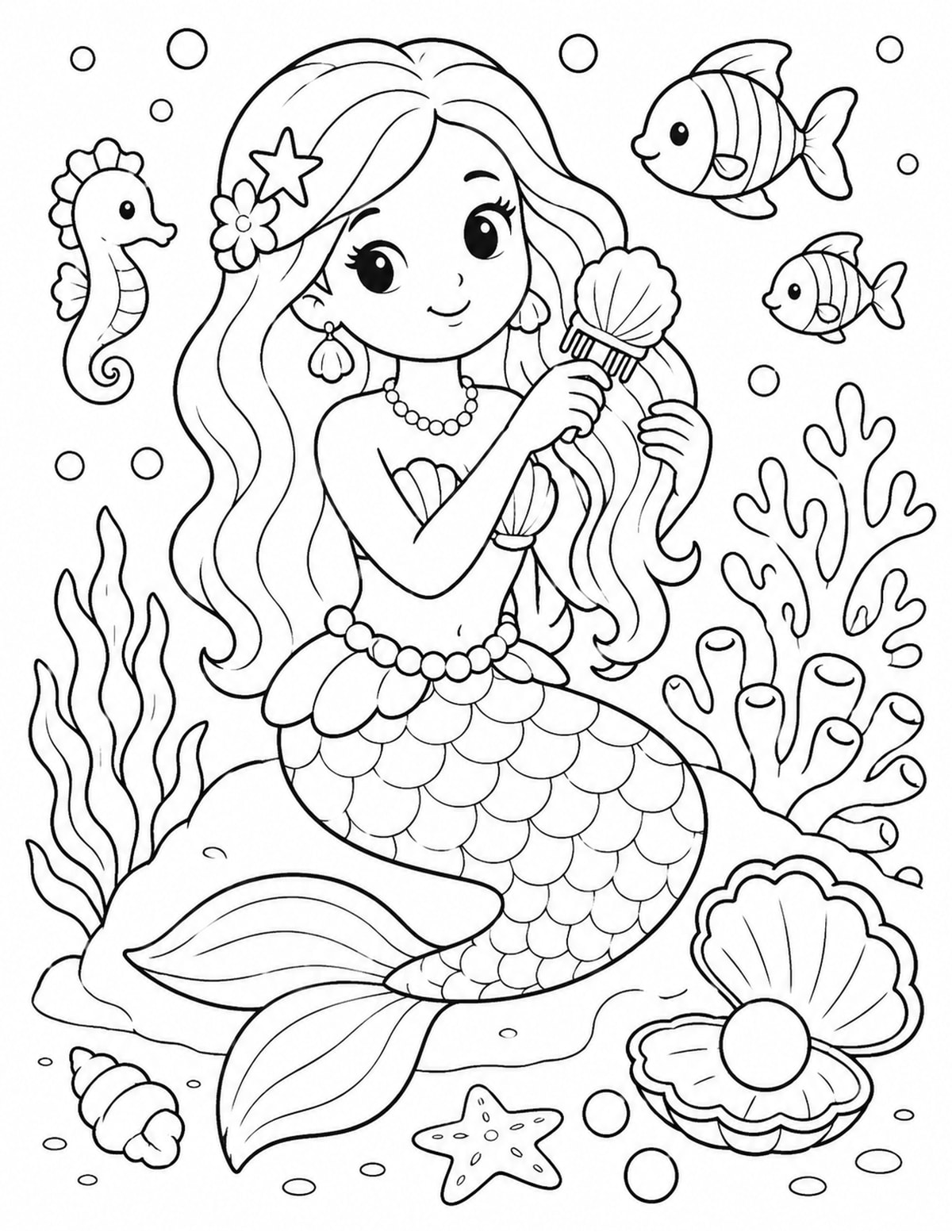 Mermaid Brushing Her Hair printable preview