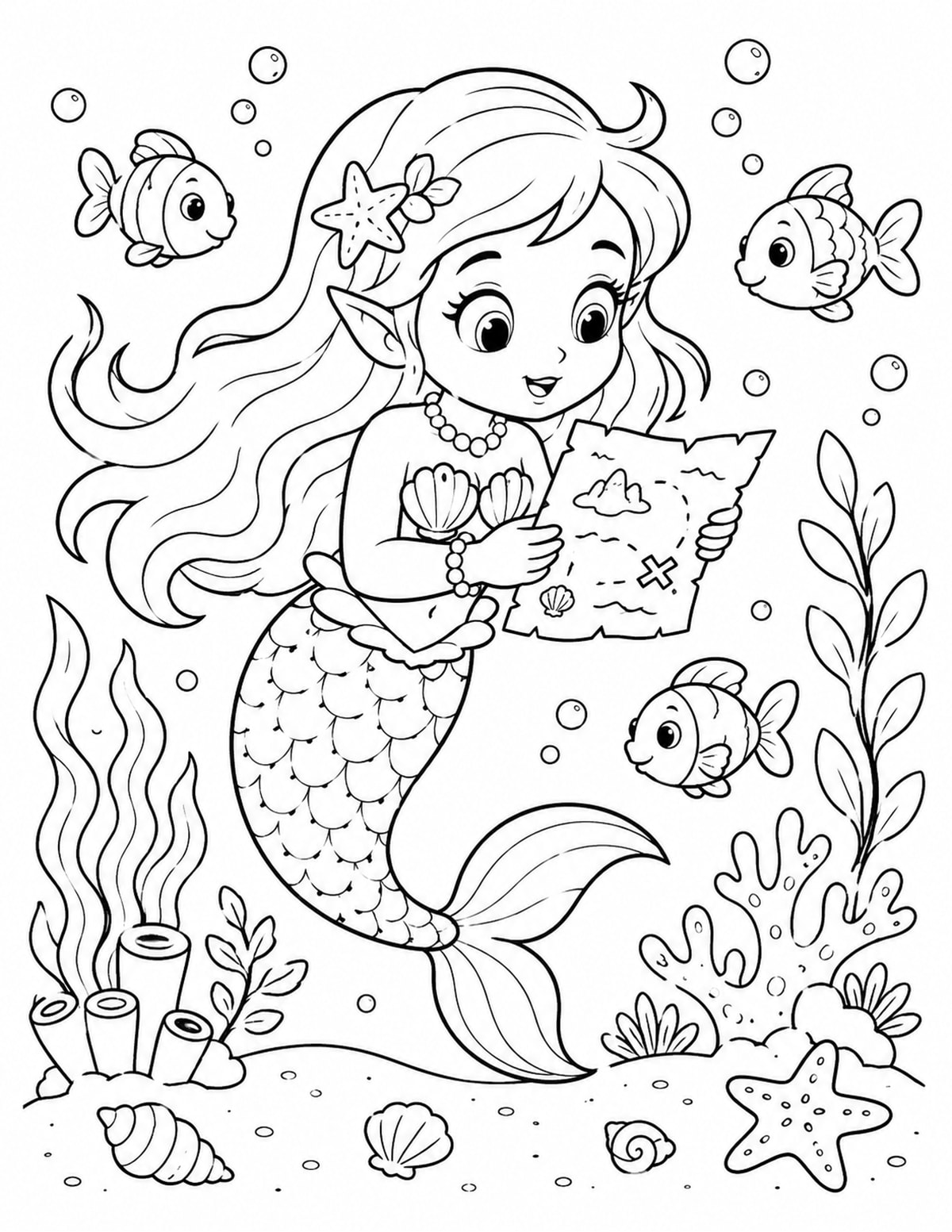 Mermaid Holding a Small Treasure Map printable preview