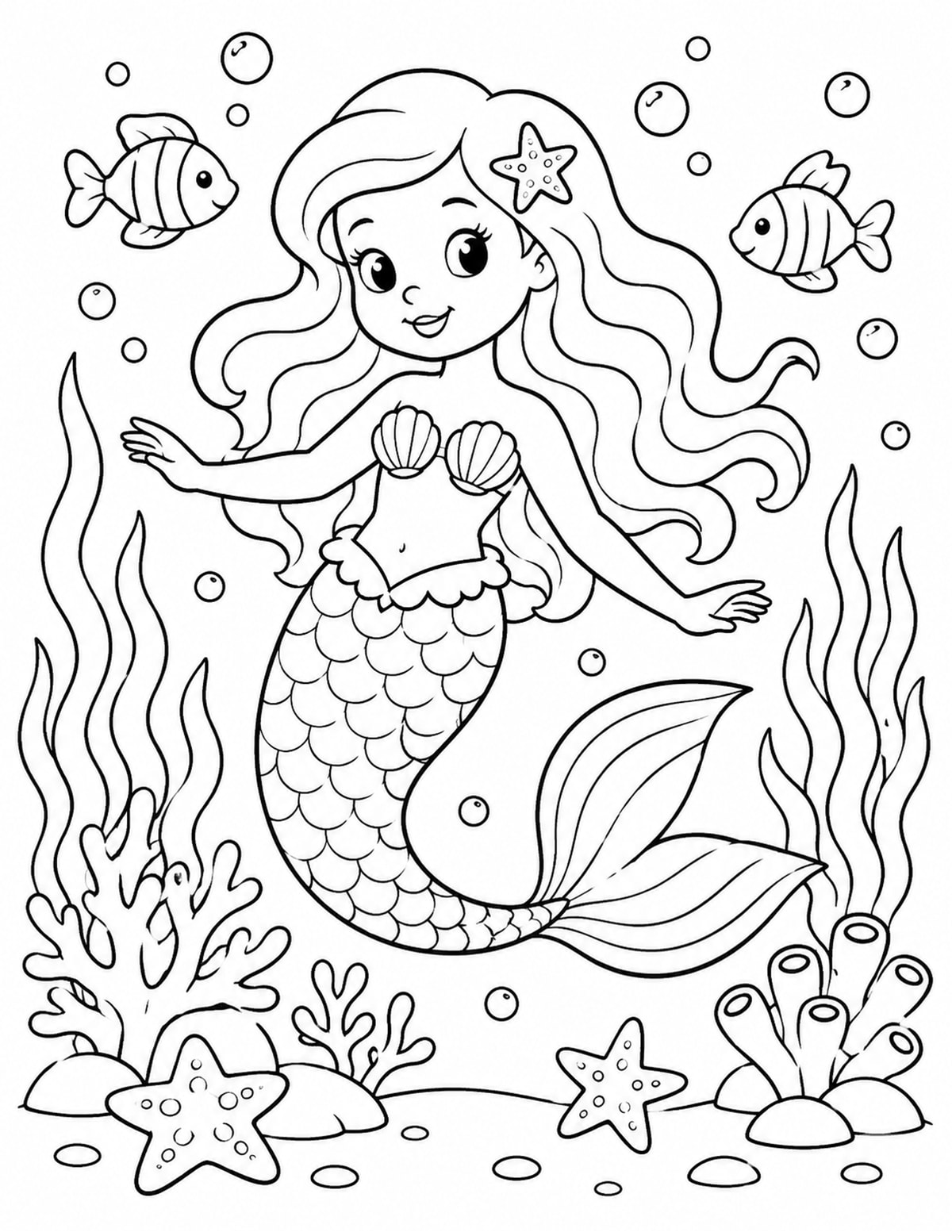 Mermaid Swimming Underwater with Seaweed printable preview