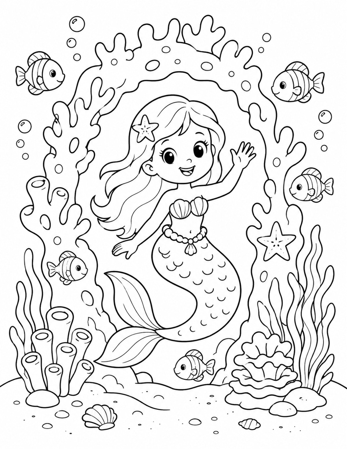 Mermaid Waving from a Coral Arch printable preview
