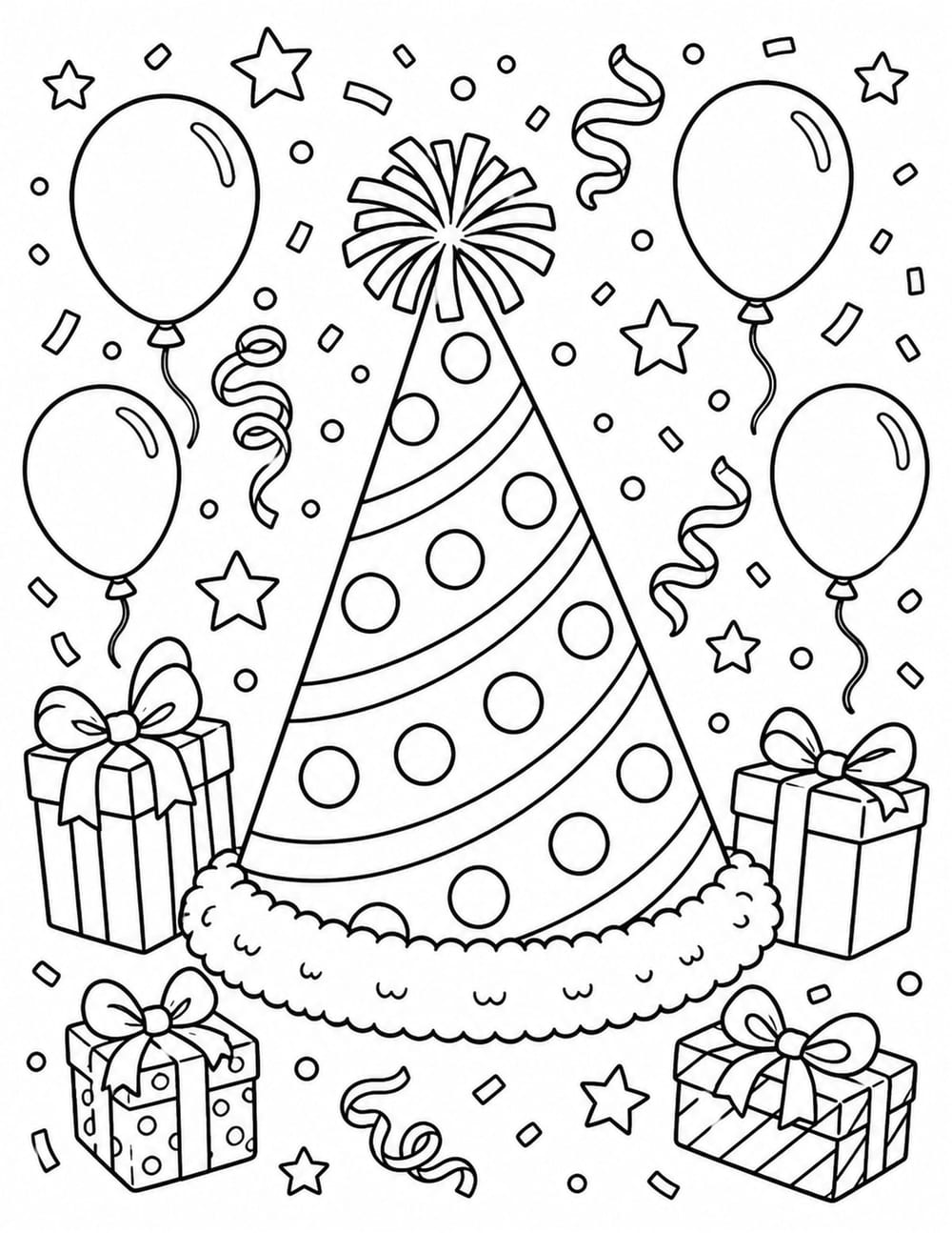 Party Hat Coloring Page 1 printable preview