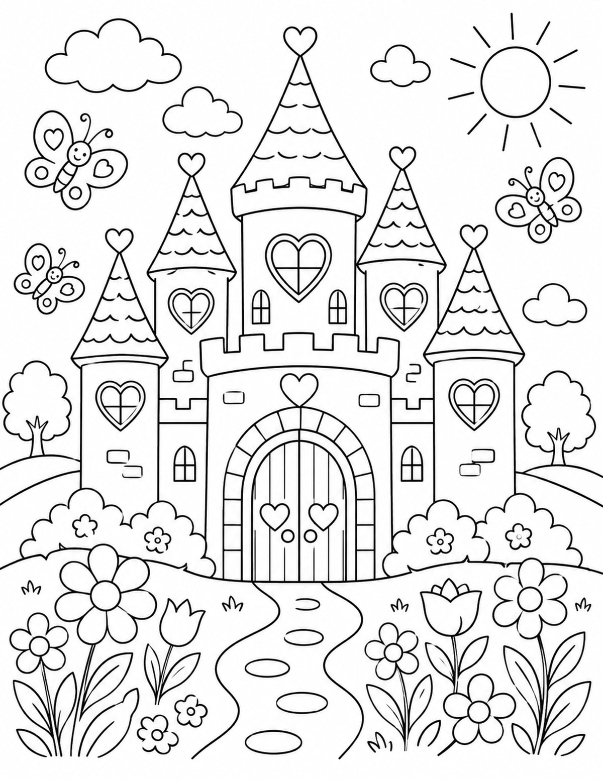 Princess Castle with Heart-shaped Windows printable preview