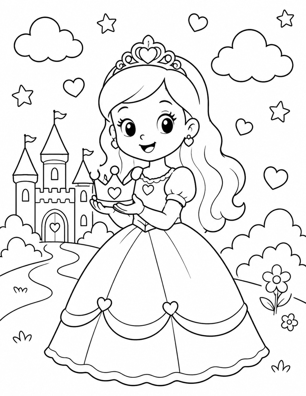 Princess Holding a Small Crown with Stars printable preview