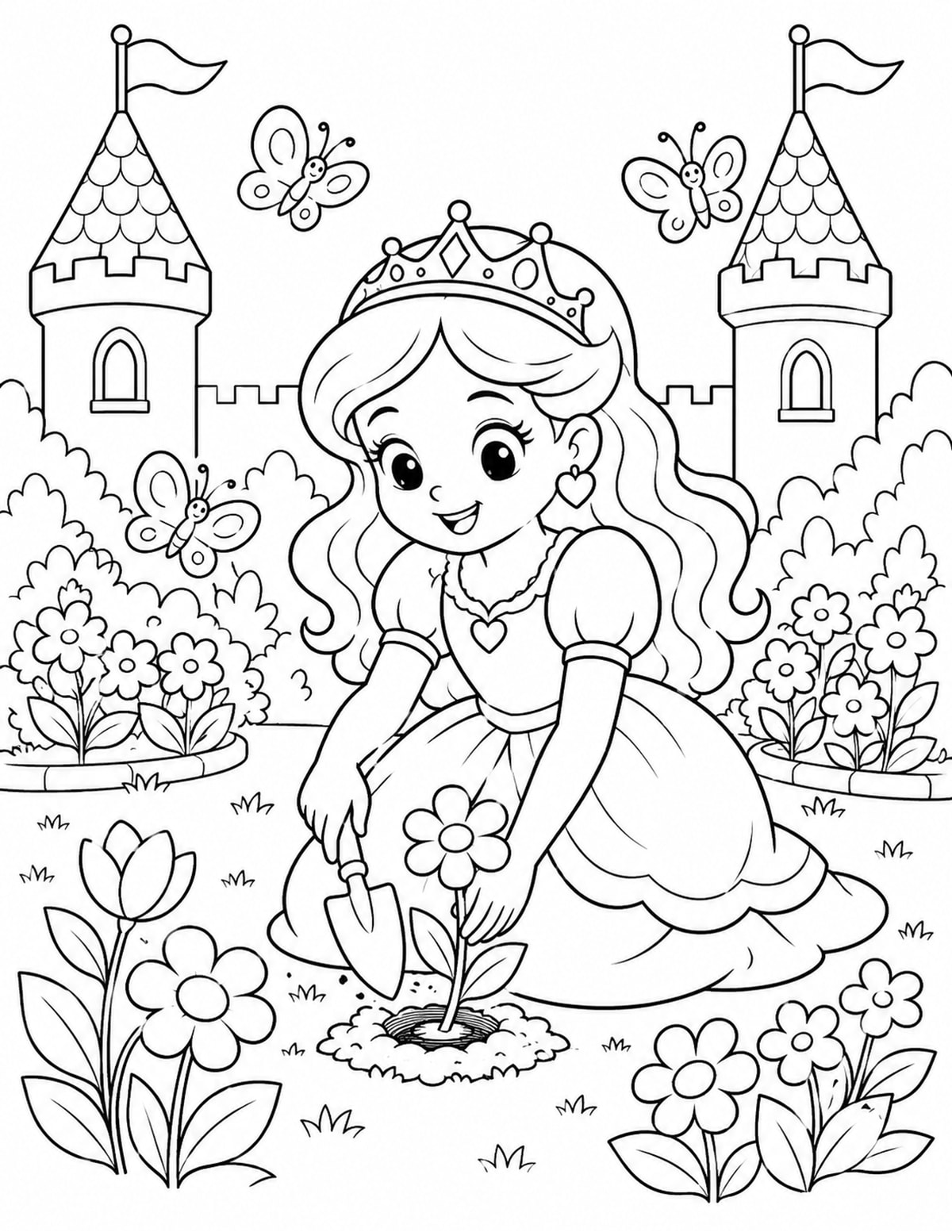 Princess Planting Flowers in a Royal Garden printable preview