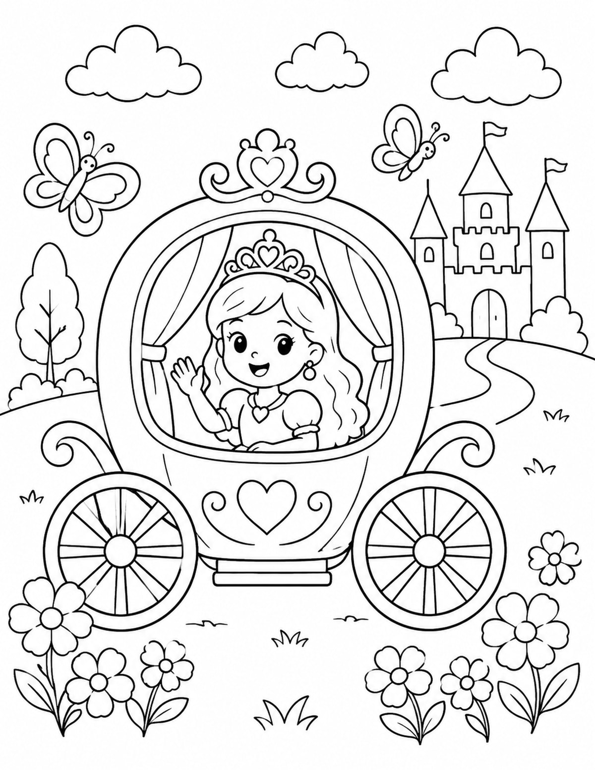 Princess Riding in a Simple Carriage printable preview