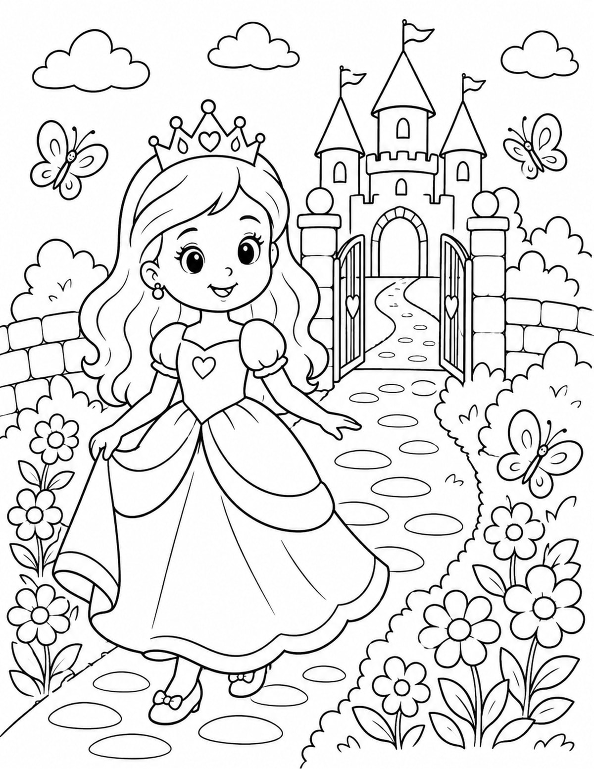Princess Walking Along a Garden Path printable preview