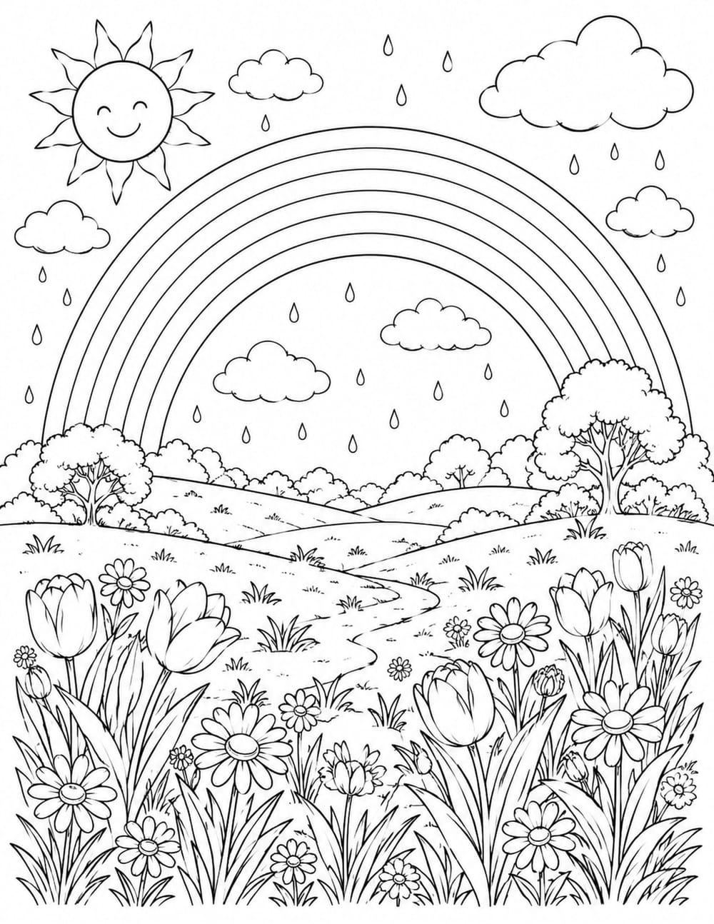 Clouds and Rainbow Scene printable preview
