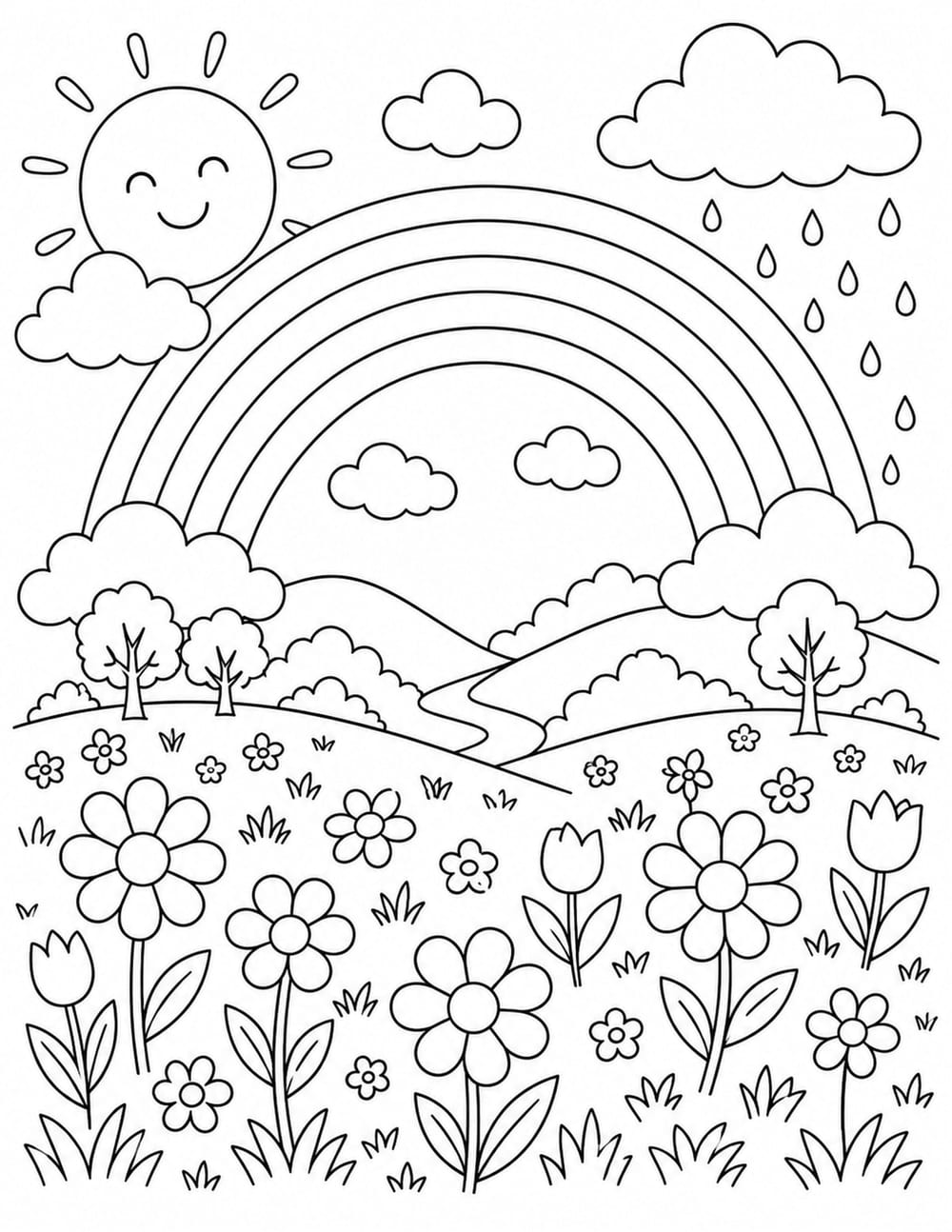 Rainbow with Spring Flowers printable preview