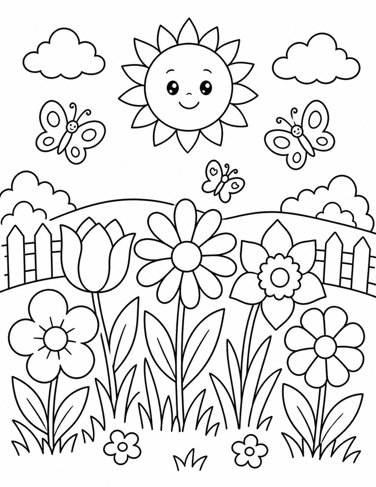 Smiling Sun Flower Garden printable preview