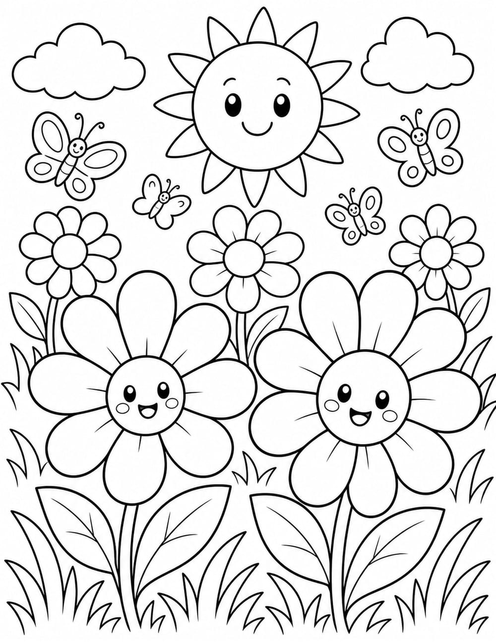 Butterflies Over Spring Blooms printable preview