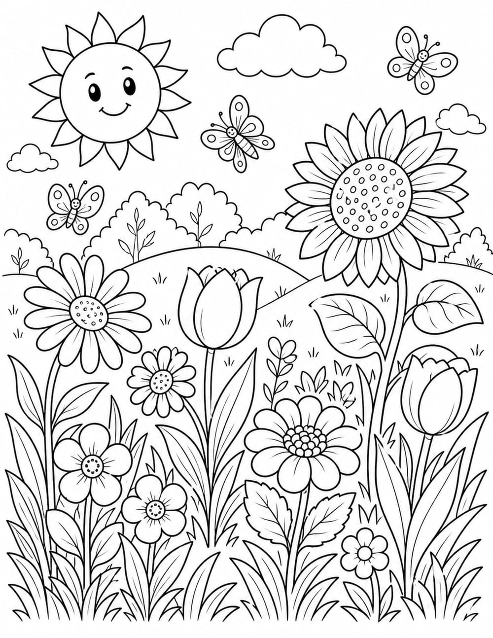 Big Petal Garden Scene printable preview