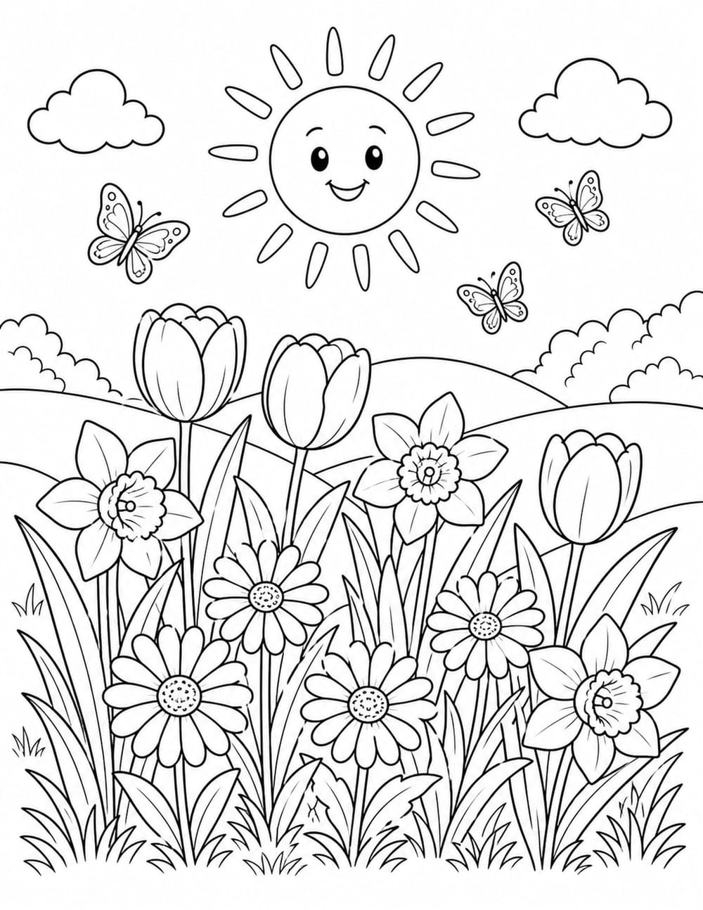 Spring Tulips and Grass printable preview