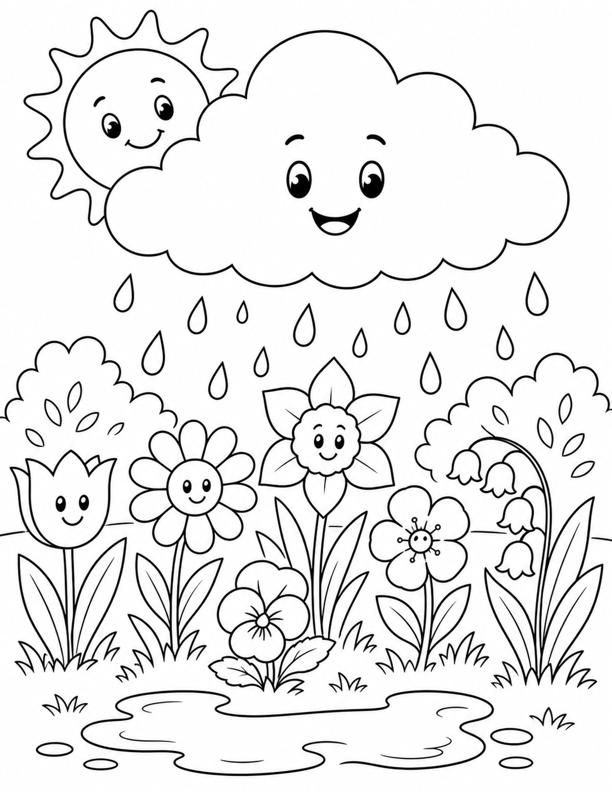 Spring Rain Cloud Coloring Page 1 printable preview