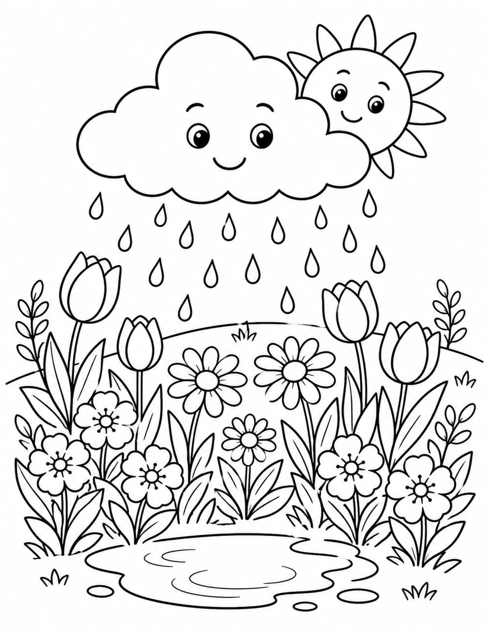Spring Rain Cloud Coloring Page 3 printable preview
