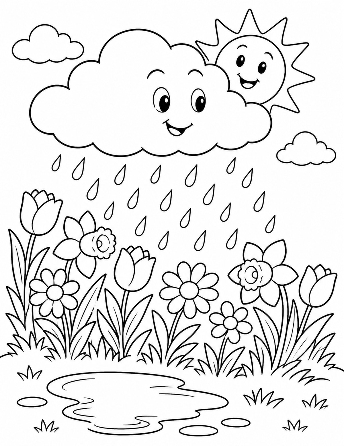 Spring Rain Cloud Coloring Page 4 printable preview