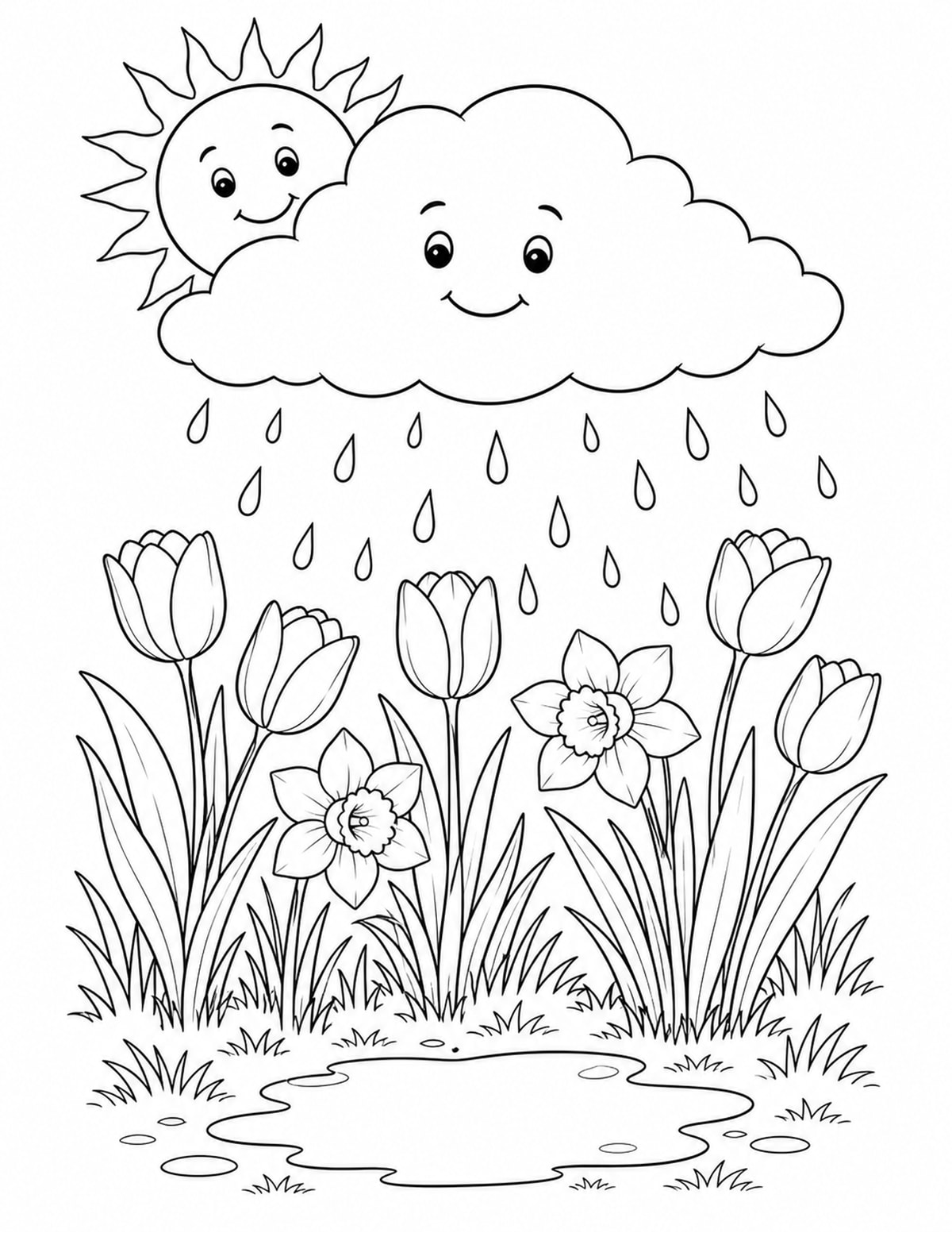Spring Rain Cloud Coloring Page 5 printable preview