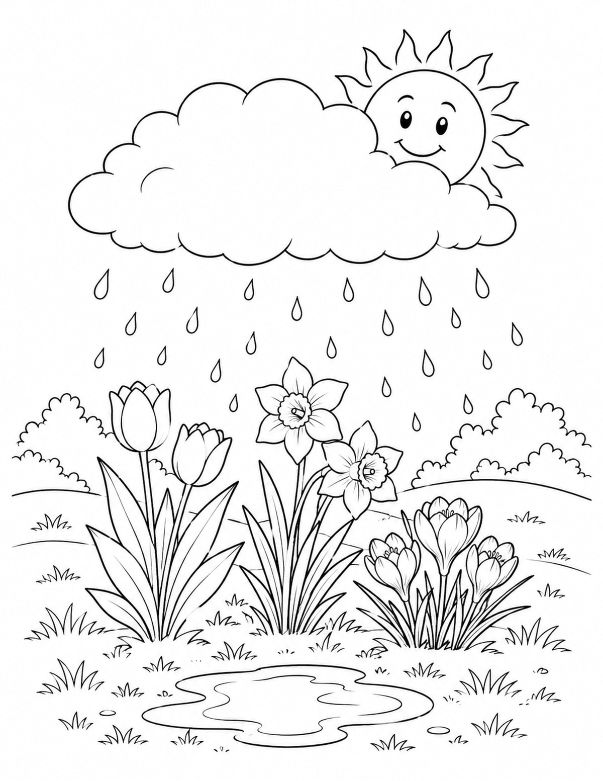 Spring Rain Cloud Coloring Page 6 printable preview