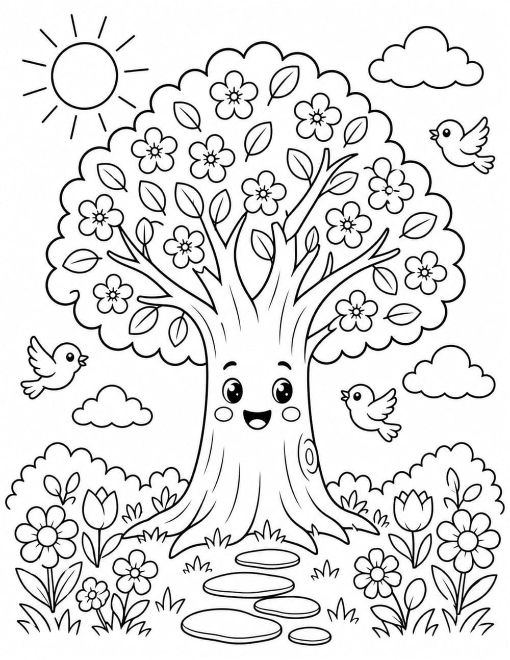 Flowers Around Tree Trunk printable preview