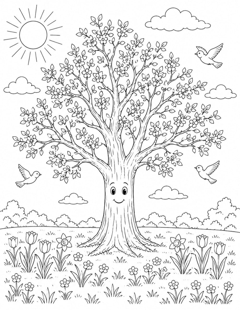 Spring Branches and Clouds printable preview