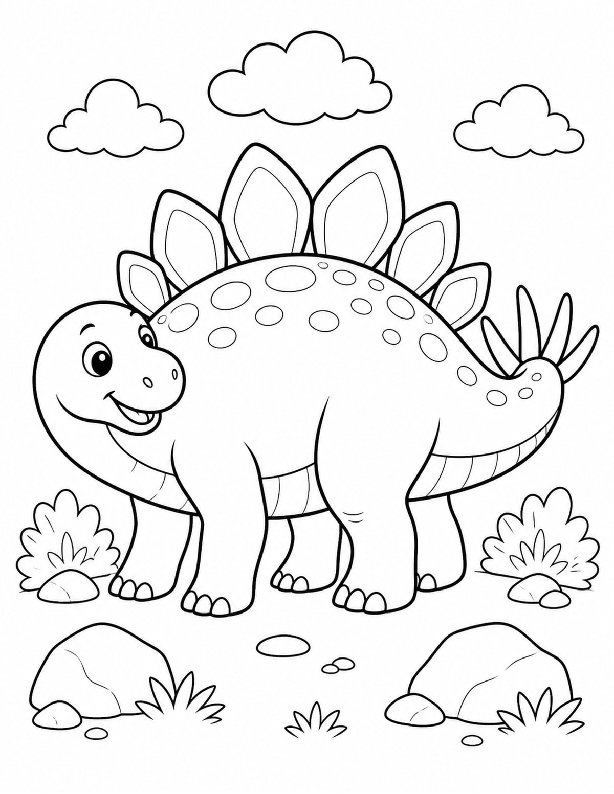 Stegosaurus with Clouds and Rocks printable preview