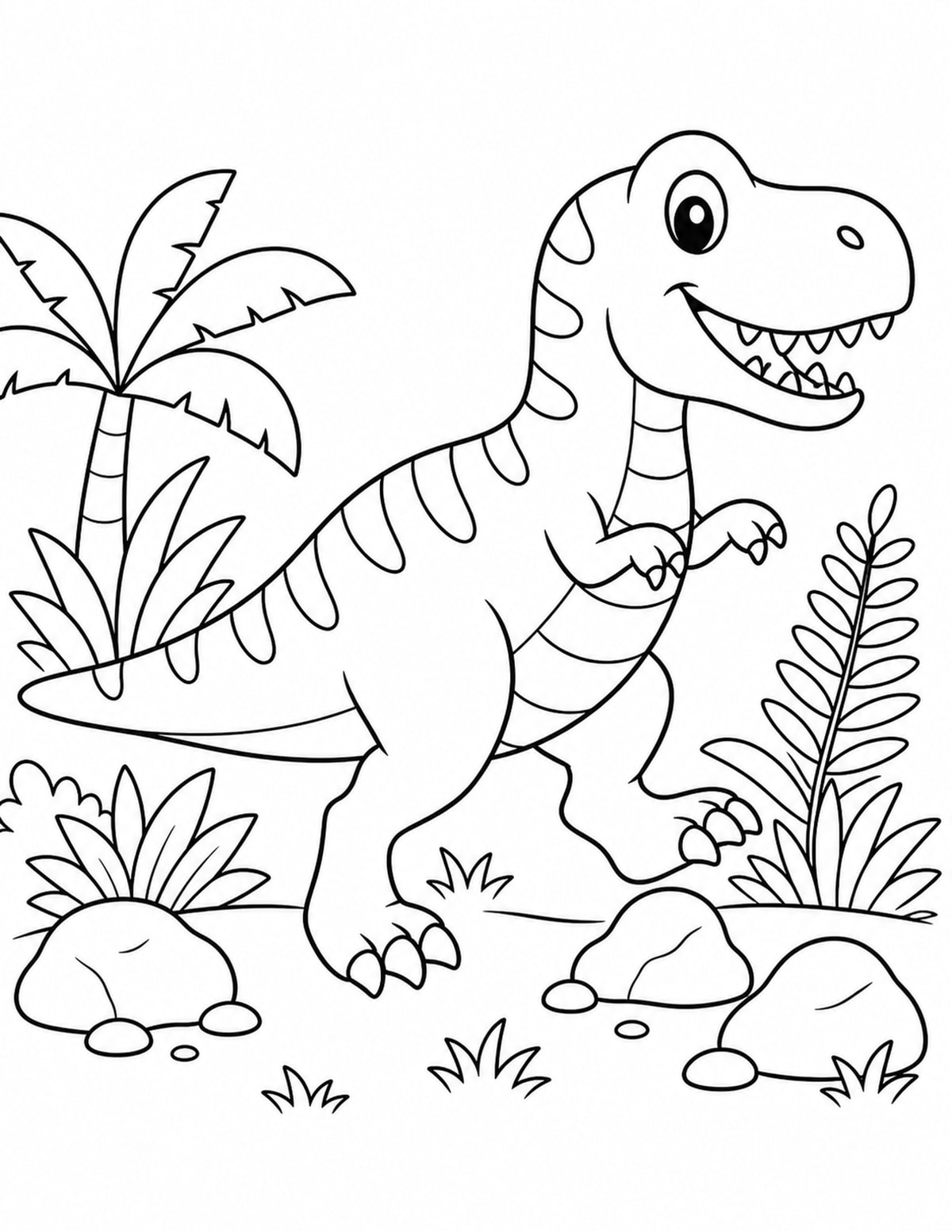 T-Rex Running Past Jungle Leaves printable preview