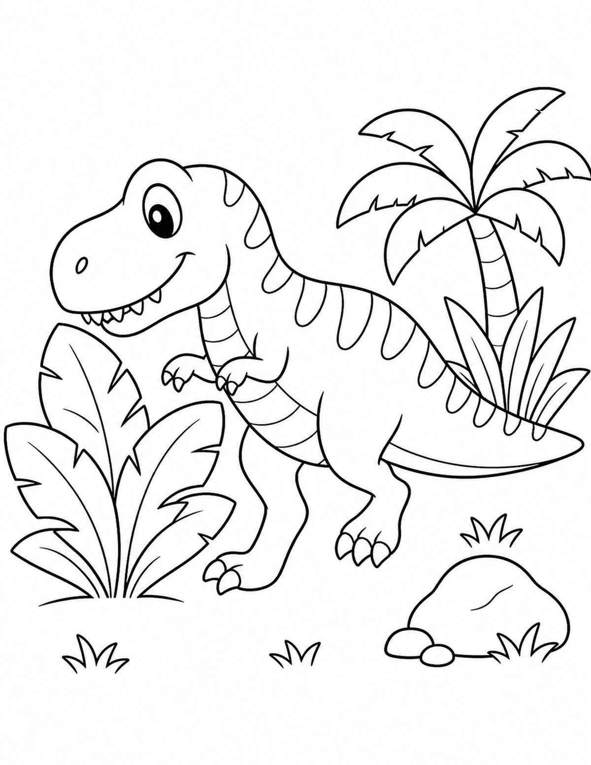 T-Rex Exploring Big Jungle Leaves printable preview