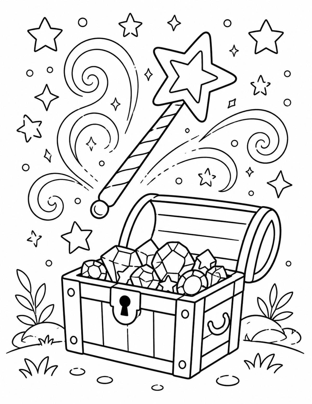 Wand Above a Treasure Chest with Stars printable preview