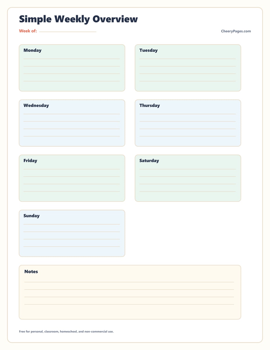 Simple Weekly Overview printable preview