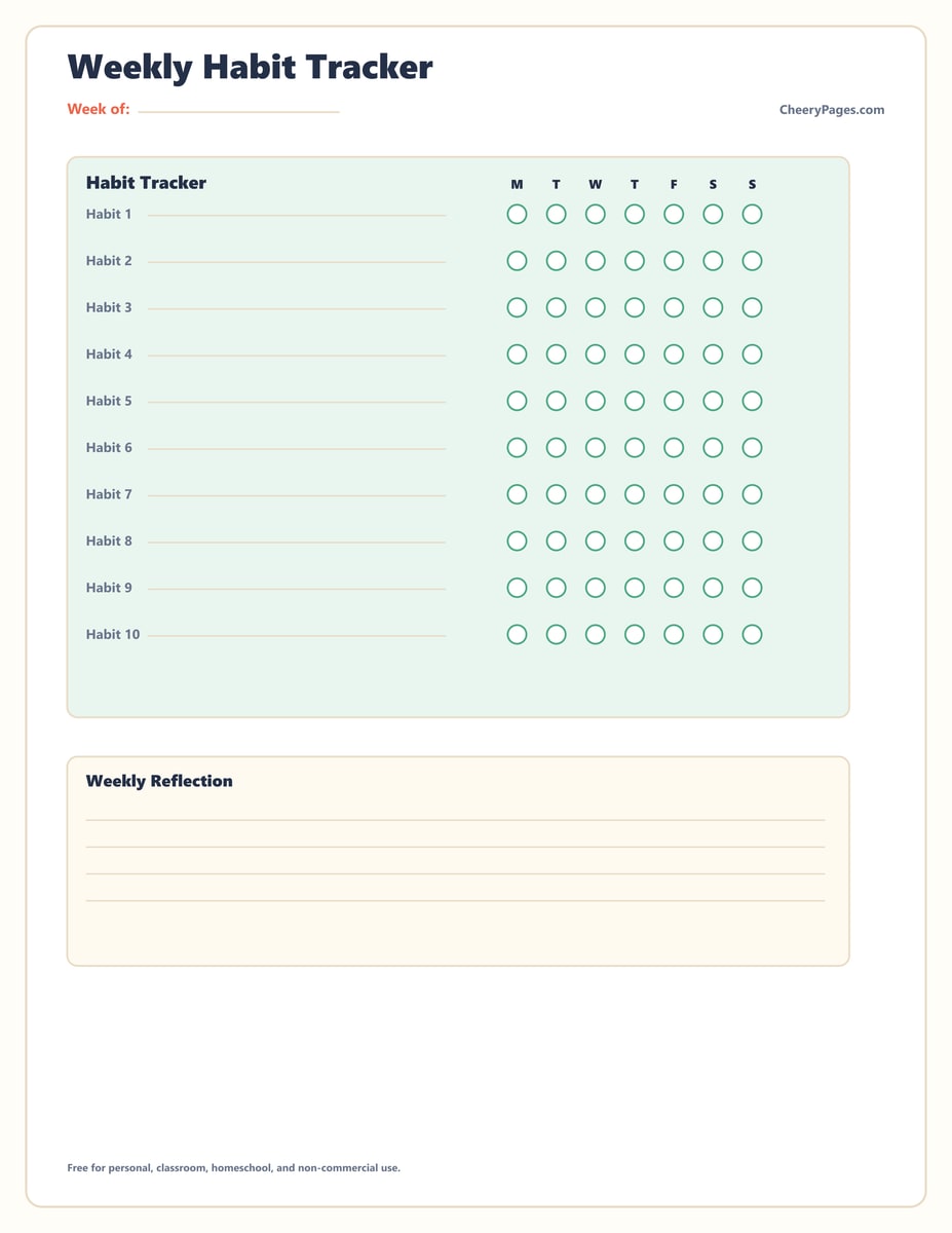 Weekly Habit Tracker printable preview