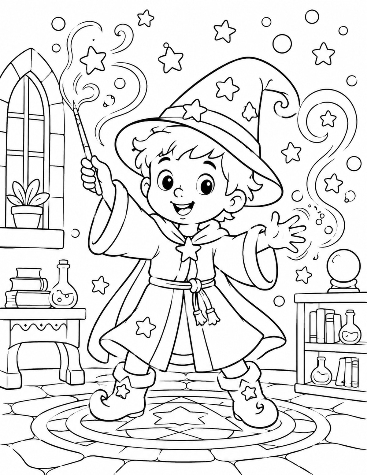 Wizard Apprentice Practicing Magic printable preview