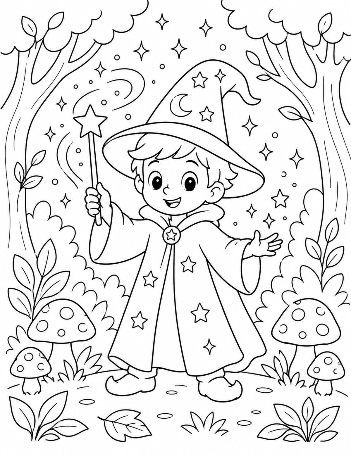 Wizard Casting a Spell in an Enchanted Forest printable preview