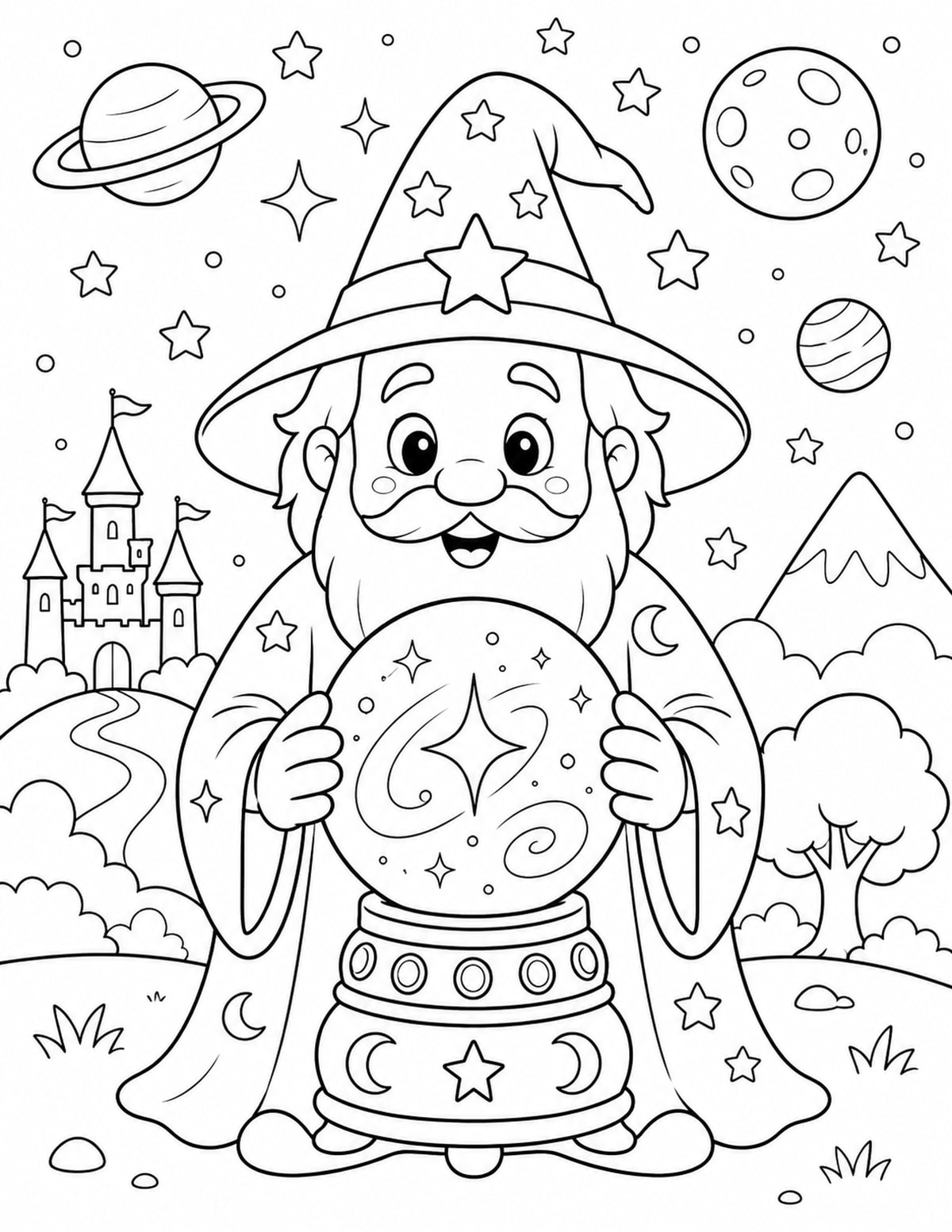 Wizard Holding a Glowing Crystal Ball printable preview