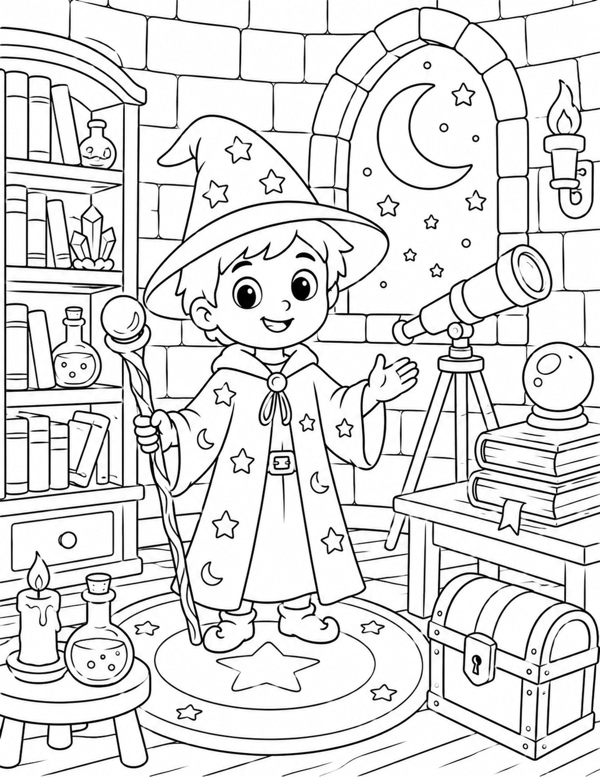 Wizard Inside a Magical Tower with Books printable preview