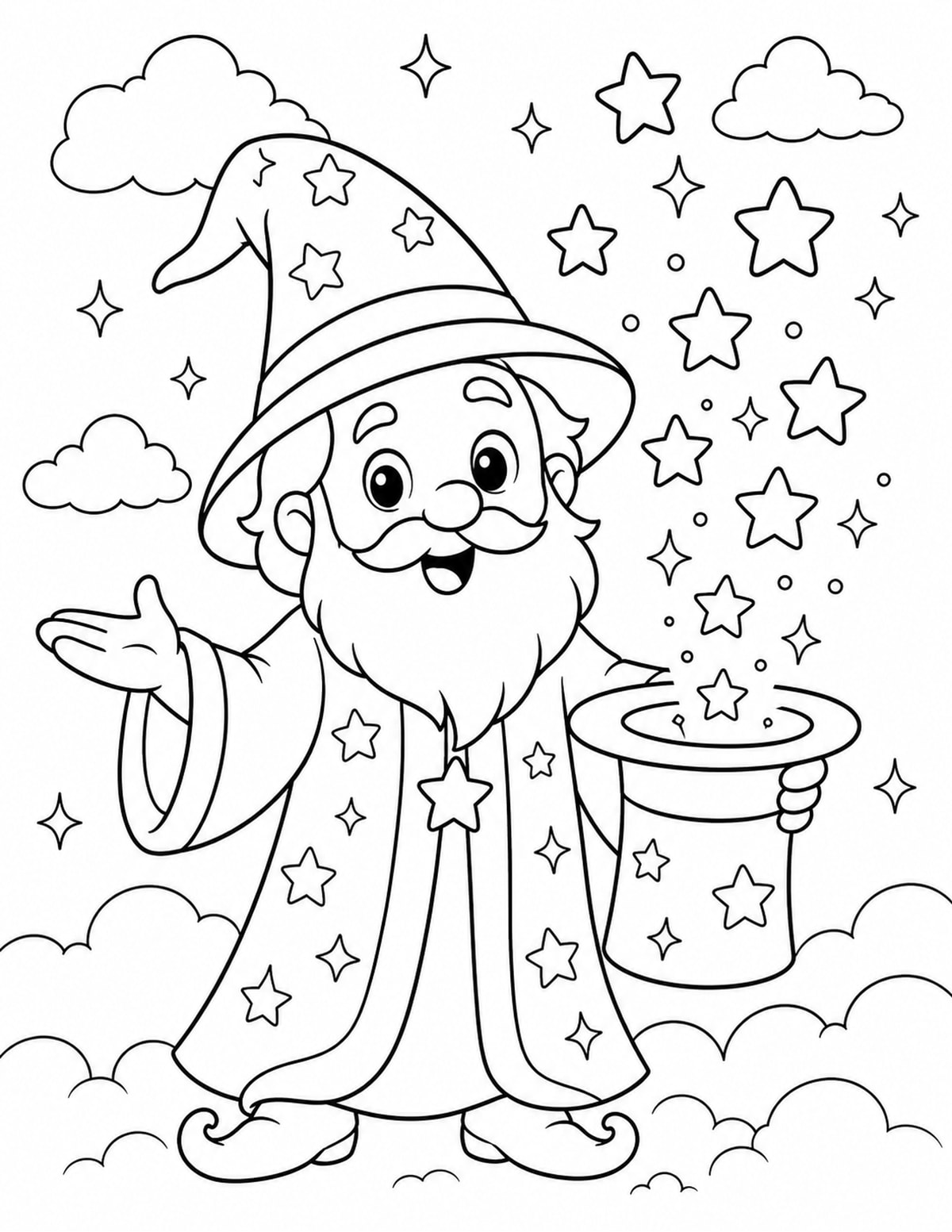 Wizard Making Stars Appear from a Hat printable preview