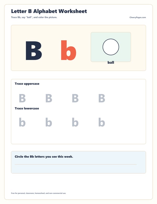 Letter B Alphabet Worksheet printable preview