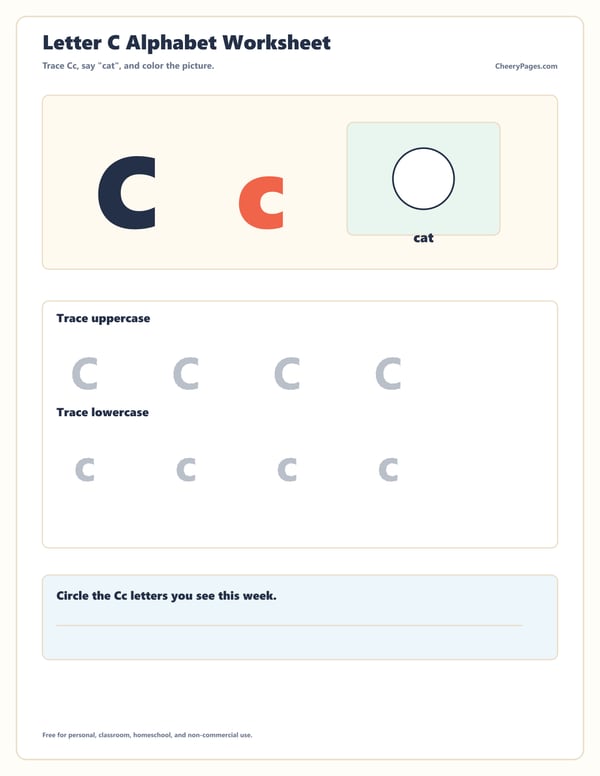 Letter C Alphabet Worksheet printable preview