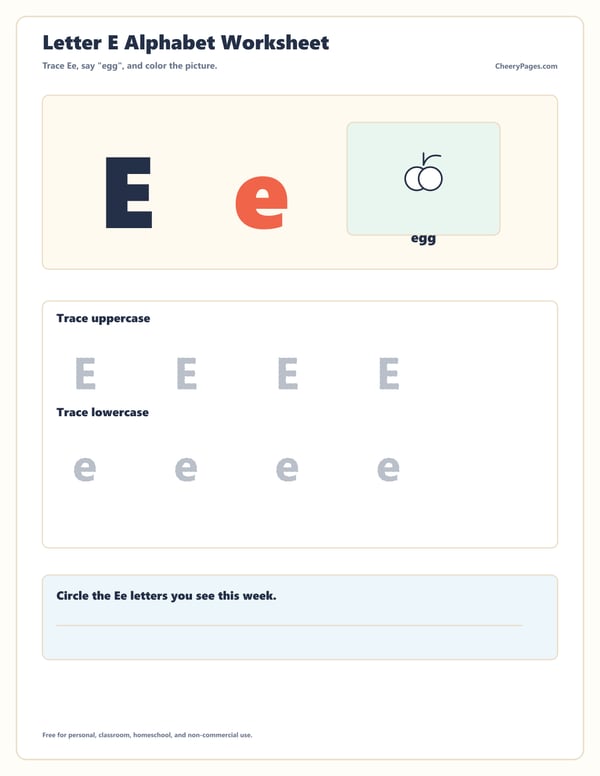 Letter E Alphabet Worksheet printable preview