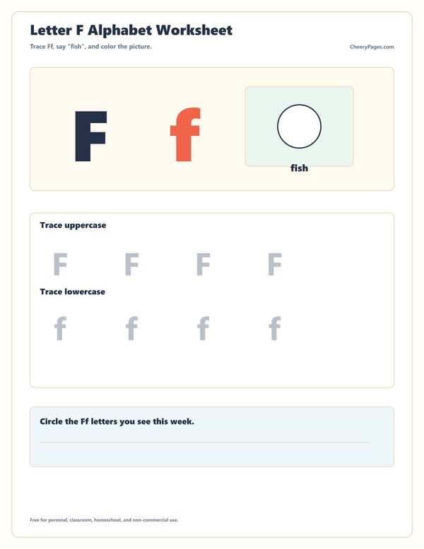 Letter F Alphabet Worksheet printable preview
