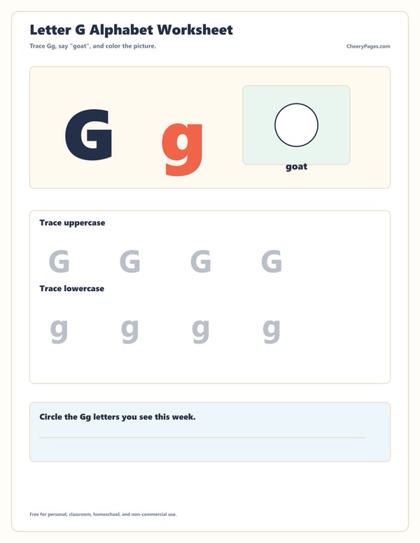 Letter G Alphabet Worksheet printable preview