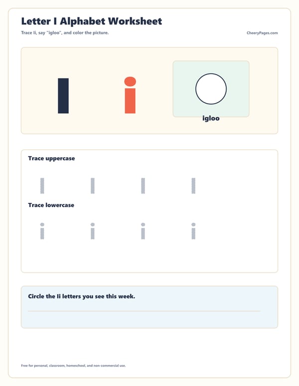 Letter I Alphabet Worksheet printable preview
