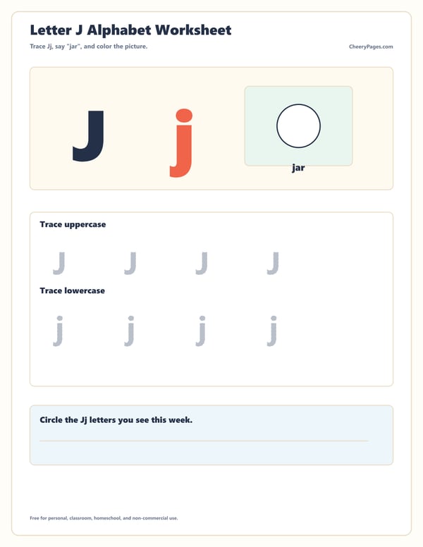 Letter J Alphabet Worksheet printable preview