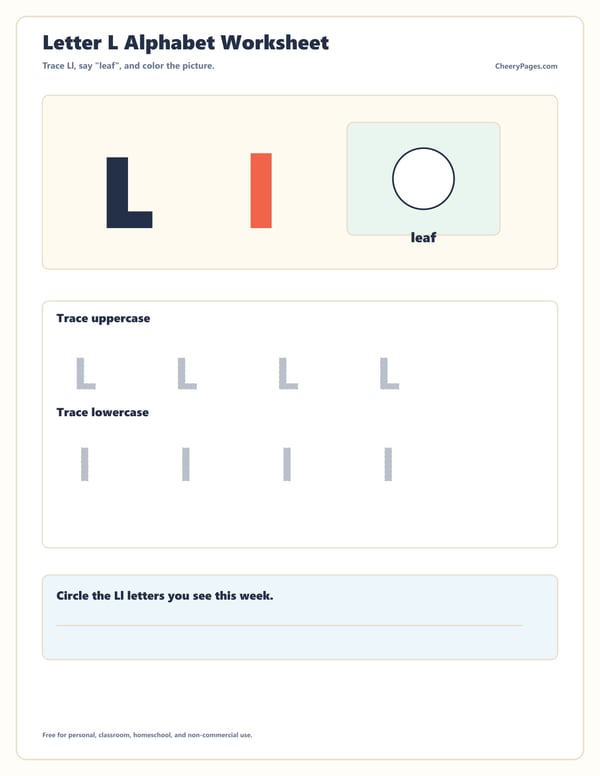 Letter L Alphabet Worksheet printable preview
