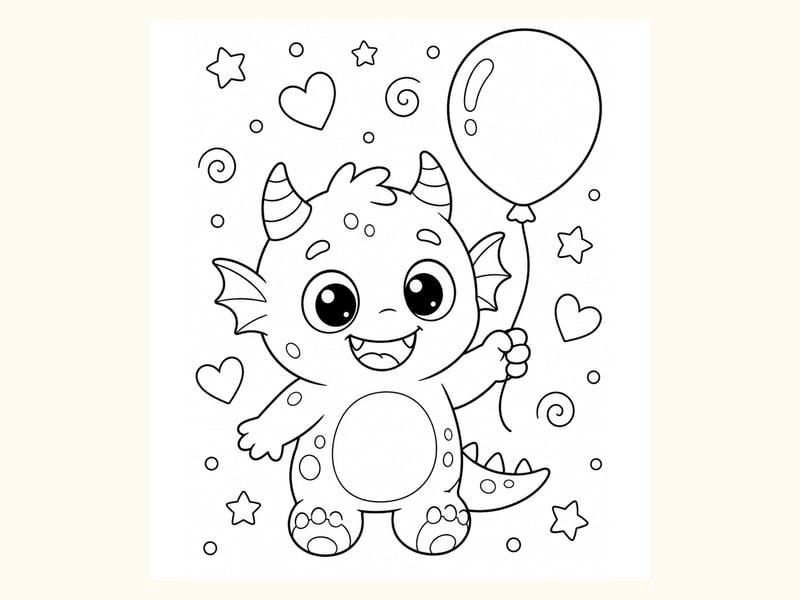Baby Monster Holding a Balloon printable preview