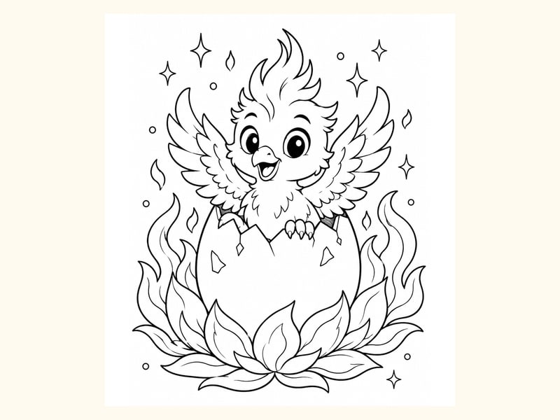 Baby Phoenix Hatching from an Egg printable preview