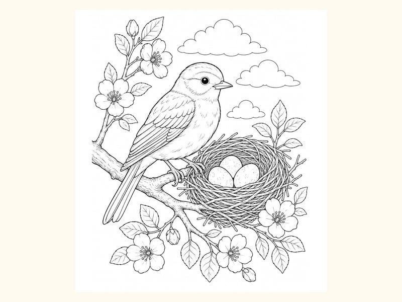 Bird Nest Coloring Page 1 printable preview