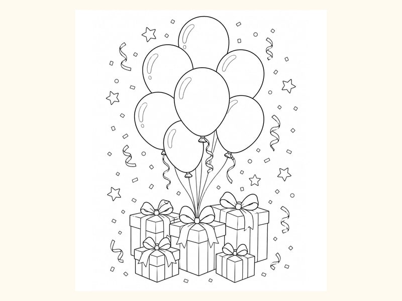 Birthday Balloons Coloring Page 3 printable preview