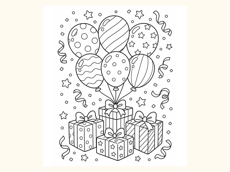 Birthday Balloons Coloring Page 9 printable preview