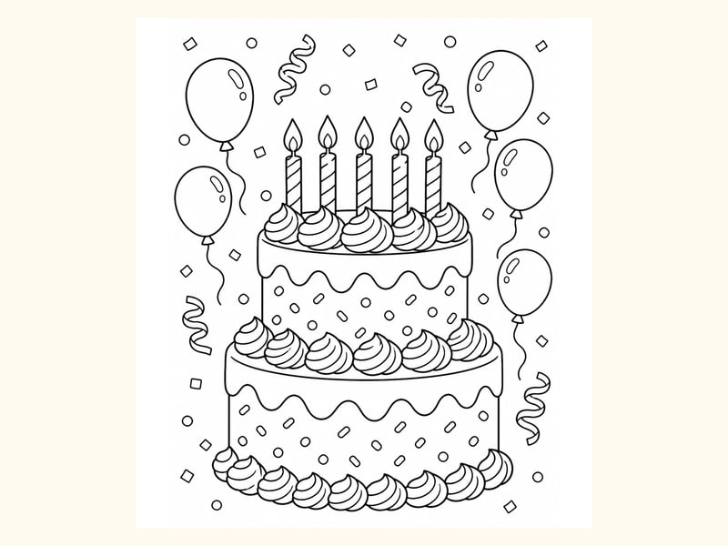 Birthday Cake Coloring Page 1 printable preview