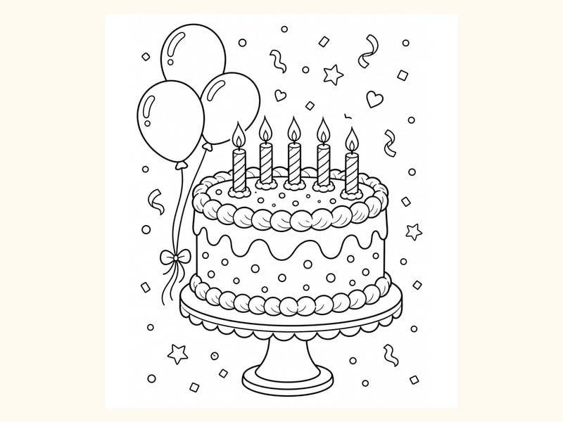 Birthday Cake Coloring Page 2 printable preview