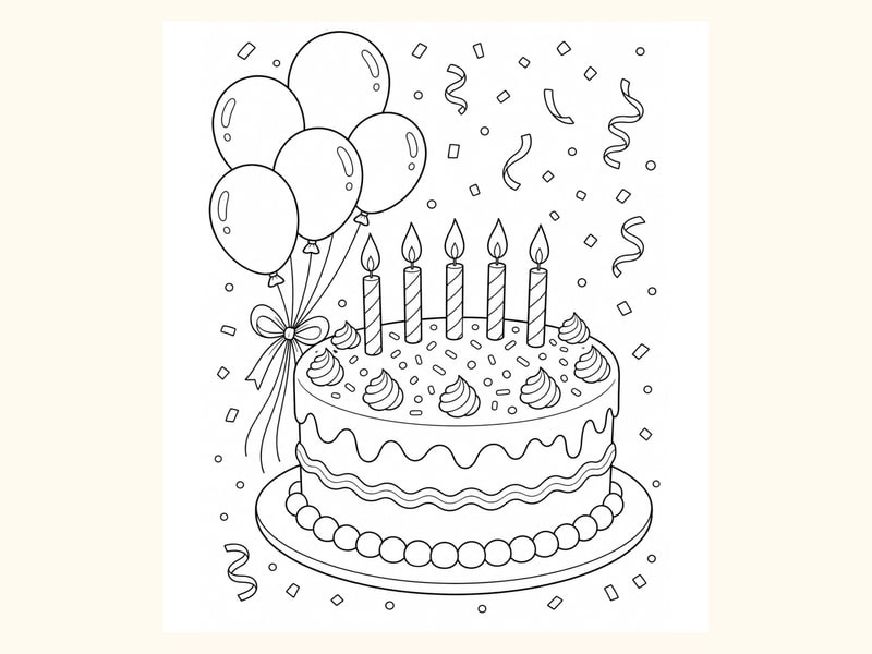 Birthday Cake Coloring Page 6 printable preview